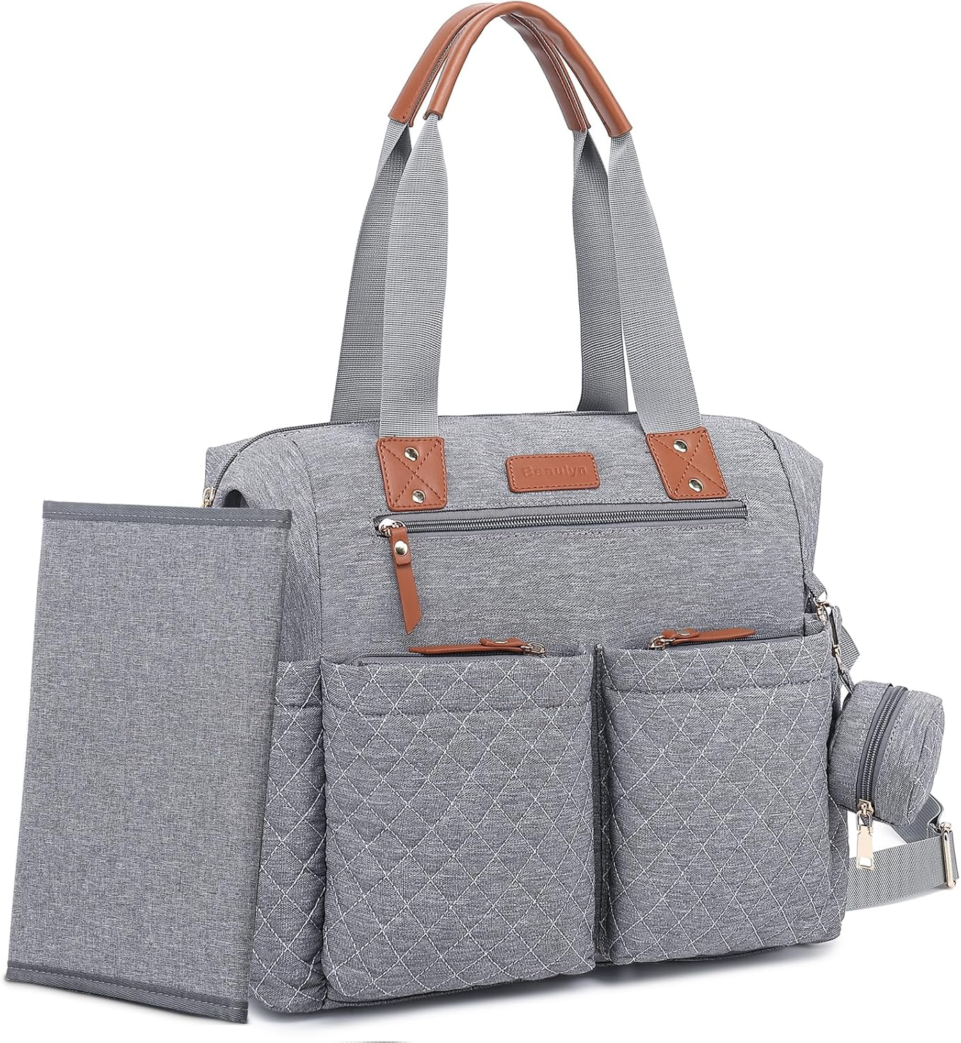 Diaper Bag Tote,Large Diaper Bag with Pacifier Case & Changing Pad,Waterproof Baby Bag with Shoulder Straps & Stroller Straps for Mom Dad image number 3