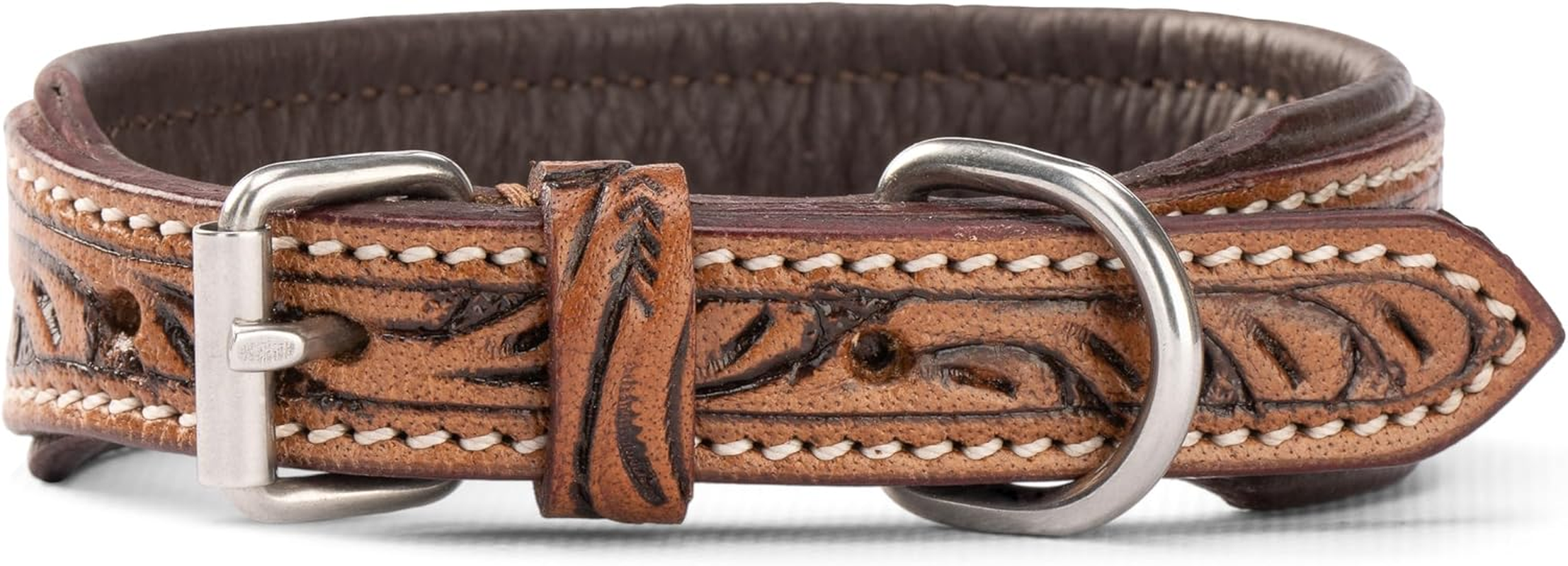 Exclusive Leather Dog Collar with Carved Floral Patterns/Ornaments - Buffalo Leather Collar - Padded Dog Leather Collar Abey (L (41-49.5 Cm) image number 4