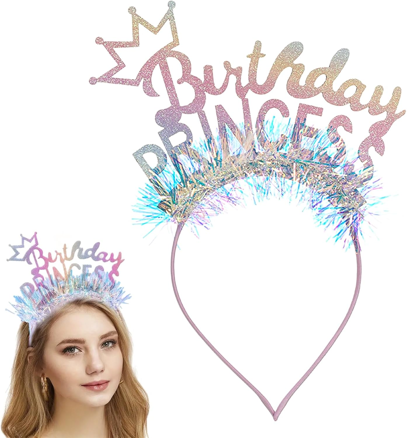 Charmburst Colourful Birthday Crown for Girls, Glitter Headband with Colour Gradient and Fine Fringe for Children'S Birthday, Party or as a Festive Gift image number 1