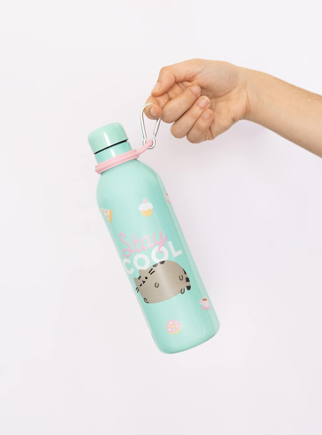 Grupo Erik Official Pusheen Foodie Collection Water Bottle-Sports Bottle-500Ml / 17OZ, Stainless Steel, Vacuum Insulated Water Bottle, Double Wall Reusable Water Bottle with Carabiner, BPA Free