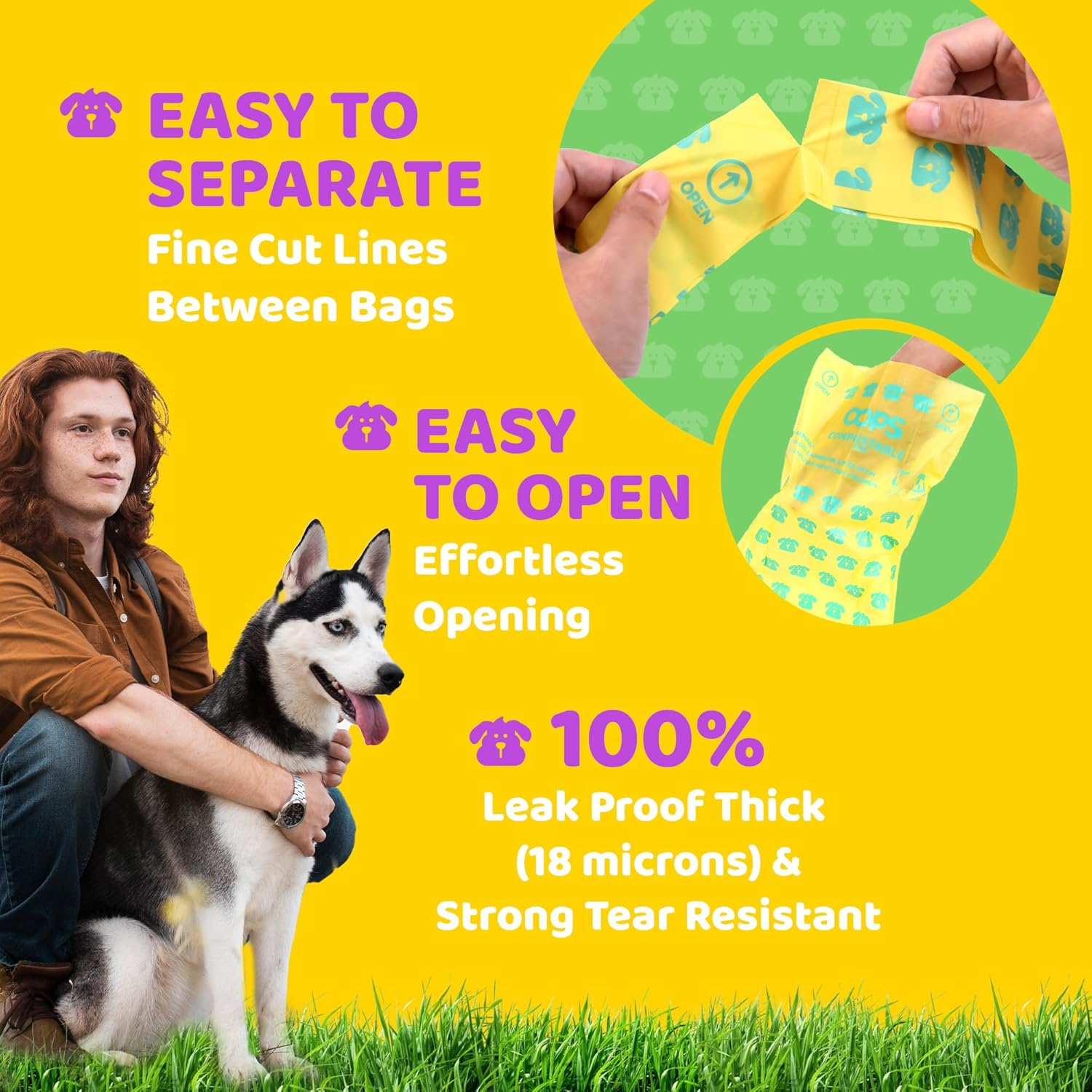 OOPS Compostable Dog Poop Bags, Certified Compostable, Unscented 240/120 Counts 16/8 Rolls Pet Waste Bags, Strong Extra Thick Leak Proof Poo Bag Rolls for Dogs and Cats, 22 X 33 CM (8 Rolls) image number 3