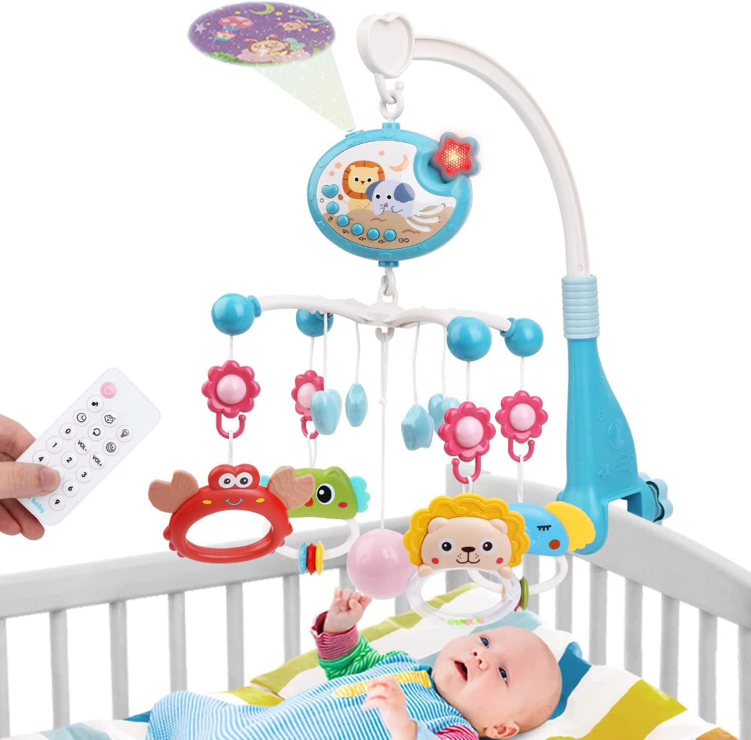 MECOS Crib Mobile for Baby with Projector and Lights Baby Musical Crib Mobile, Remote Control Baby Crib Toys for Boys Girls image number 1