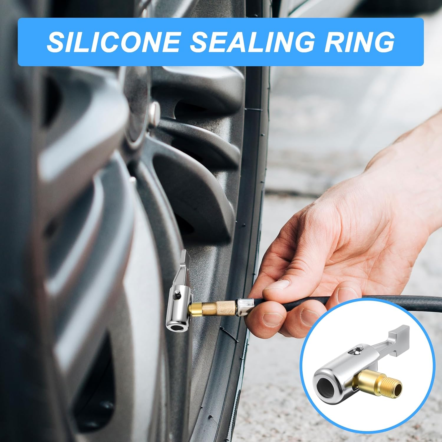 2 Pcs Tire Inflator Hose Adapter Lock on Air Chuck Locking, Metal Locking Air Chuck with Standard Tire Valve Thread No Leakage Inflating Nozzle for Portable Tires Pump, Airs Compressor