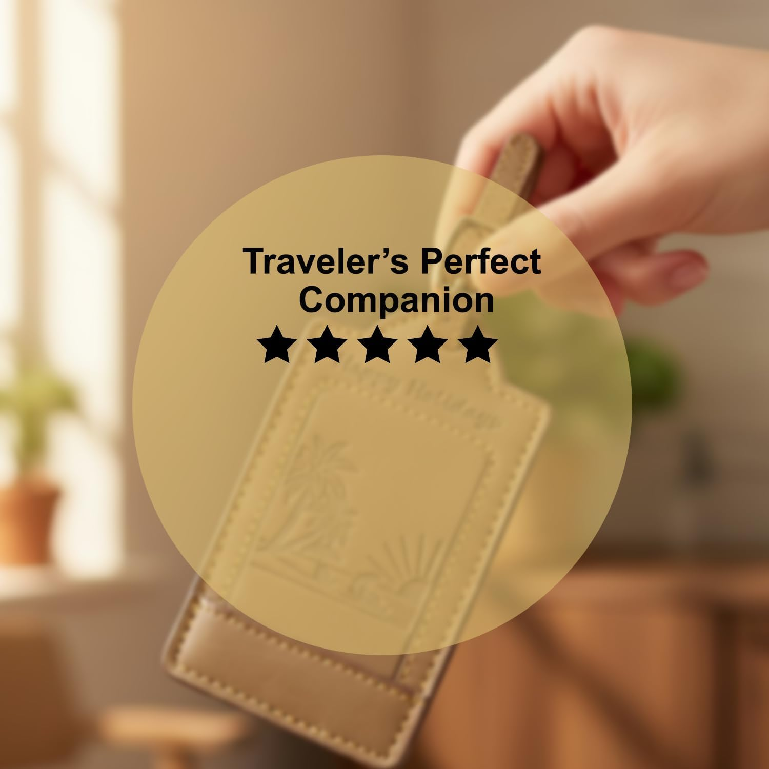 Sovereign-Gear - Two Brown Leather Luggage Tags - Beach Embossed - Genuine Leather Luggage Tag for Suitcases, Stylish & Durable Travel Accessory image number 4