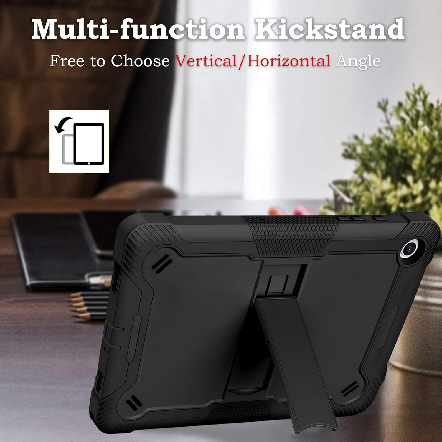 ROUMAYMAY Case for Samsung Galaxy Tab A11 Plus/A9 plus with Kickstand Adjustable, Silicone Hard Back Heavt Duty Shockproof, Tablet Cover for Samsung Tab A11 plus 11 Inch, Black image number 1