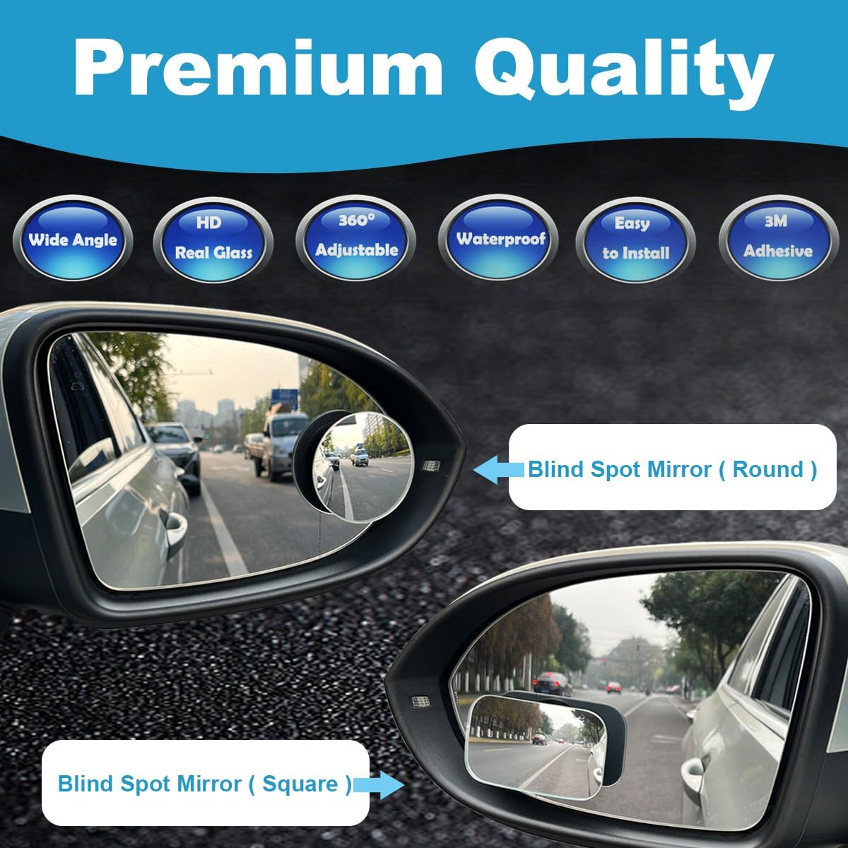 4 PCS Blind Spot Mirror, 2" Rectangle/Round HD Glass Frameless Convex Rear View Mirror, Exterior Wide Angle Side Car Blind Spot Mirror for Larger Image and Improved Traffic Safety image number 5