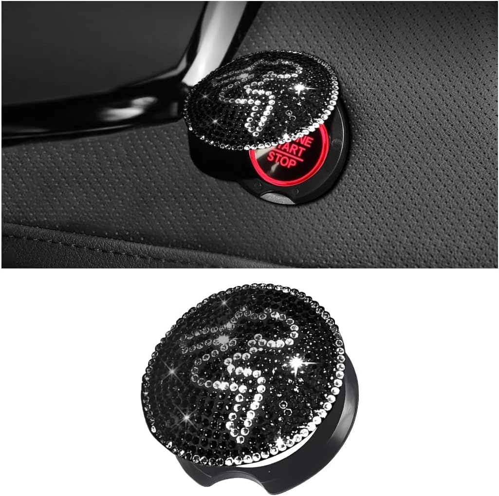 Bling Car Engine Push Start Stop Button Cover, Crystal Rhinestone Diamond Anti-Scratch Vehicle Engine Lgnition Button Decoration Protector Sticker for Women Girls, Universal Fit (Red)