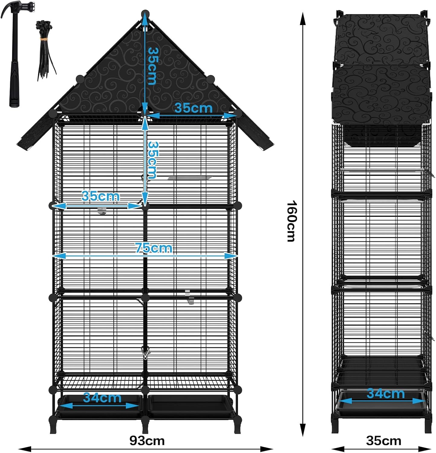 Advwin 160Cm Flight Bird Cage, Roof Top Metal Birdcage with Slide-Out Tray and Perches, Small Parrots Birdcage for Cockatiels Budgies Lovebirds Canaries Pigeons image number 3