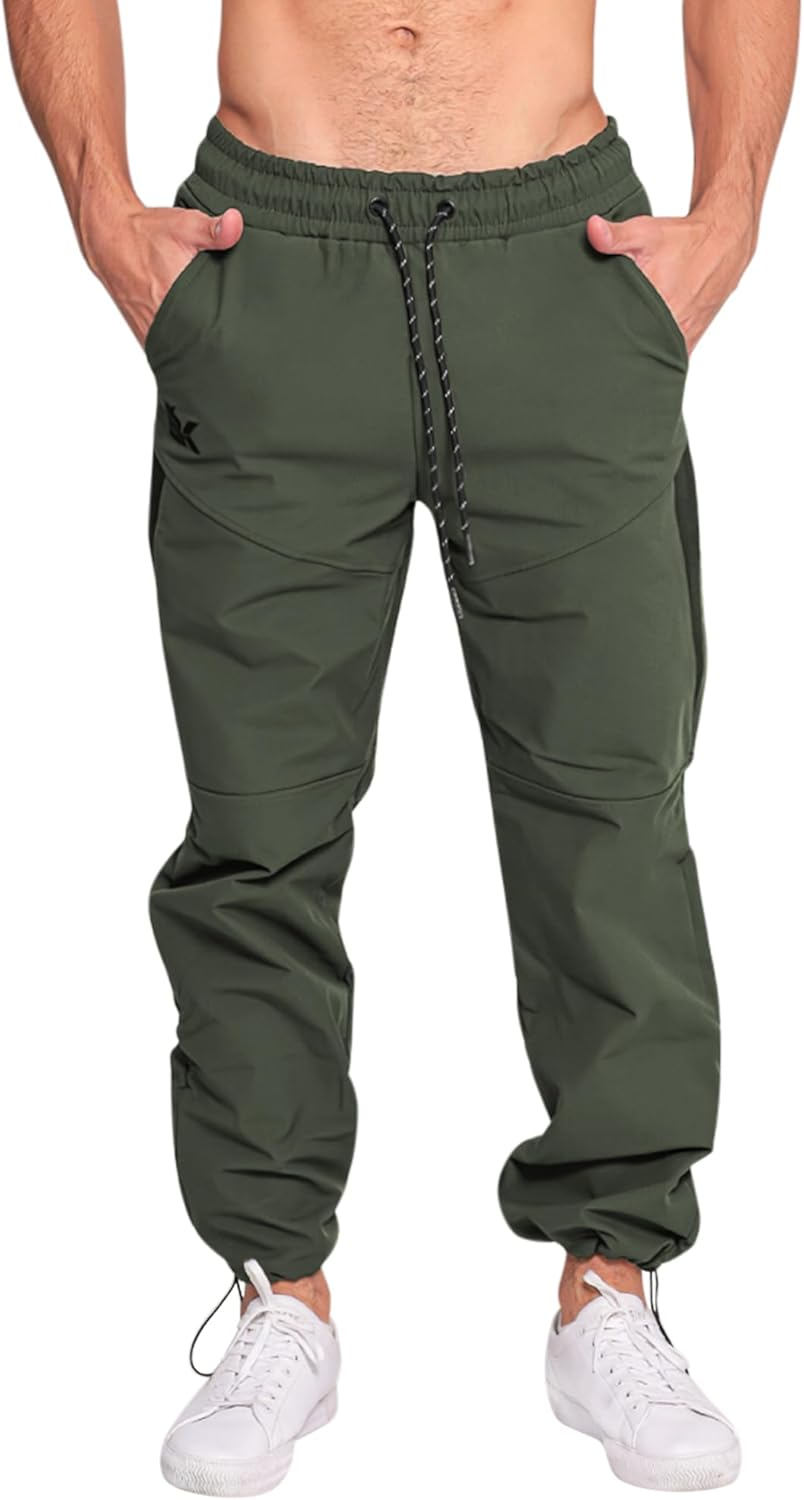 BROKIG Mens 3PT Hiking Softshell Pants,Waterproof Casual Fleece Functional Traveling Walking Pants Outdoor Trousers with Mesh Zipped Pockets