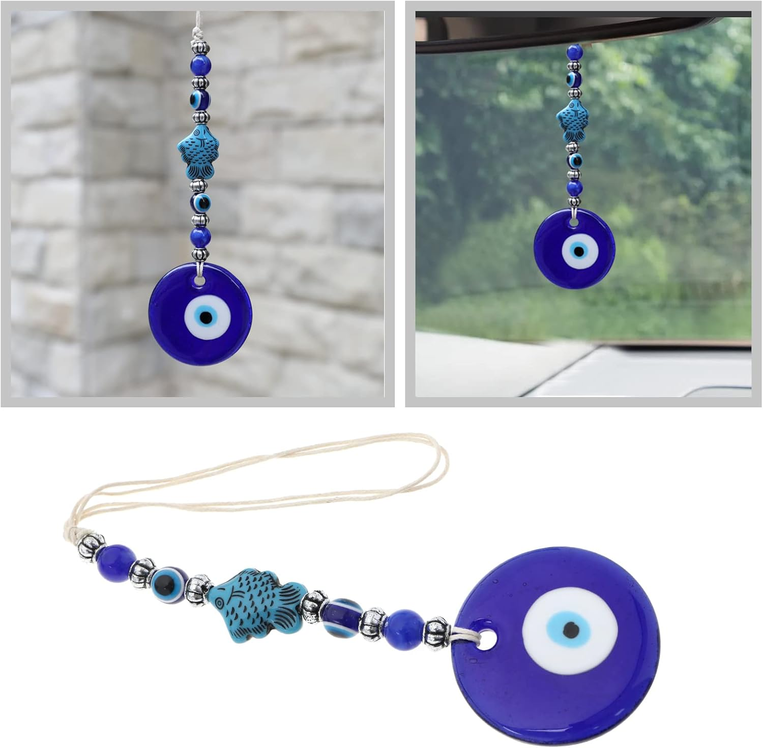 Ecsing 3PCS Blue Evil Eye Hanging Ornament Handmade Lucky Charm Pendant Wall Hanging Accessories for Car Interior Decoration Office Garden Home Decor 10Cm Length image number 6