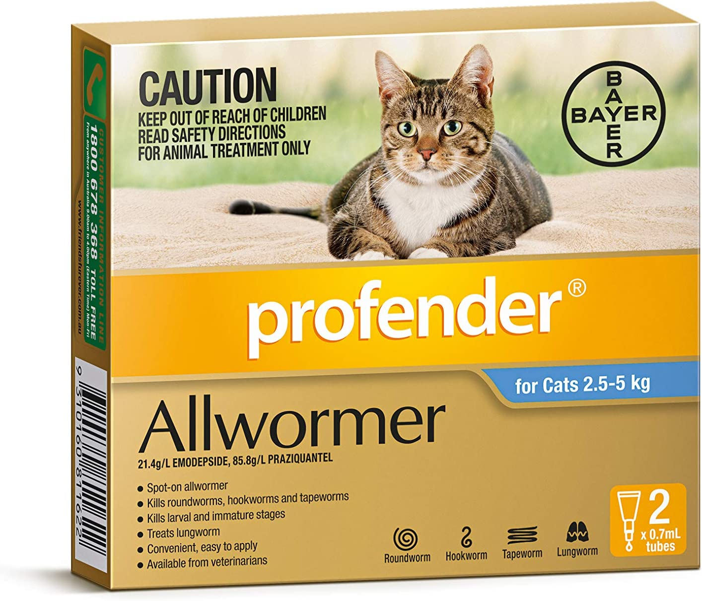 Profender Cat Allwormer Broad Spectrum Control, 2 Count