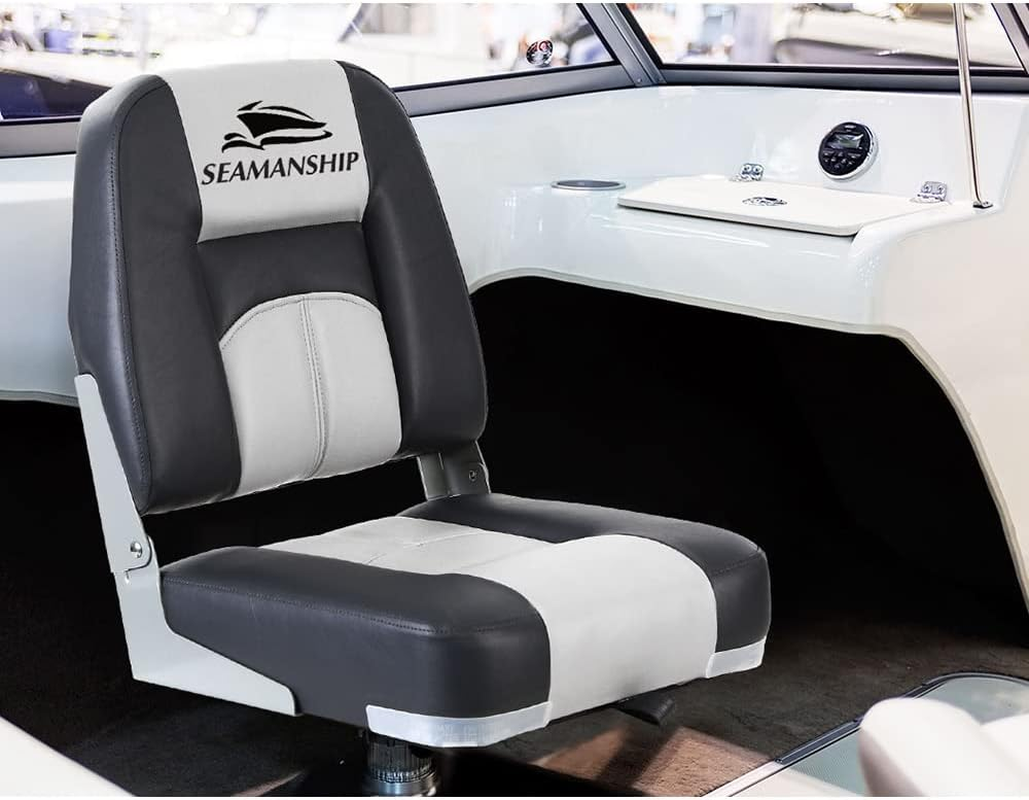 Seamanship Boat Seats, Set of 2 Folding Seat Swivel Chair Floor Chairs Marine Seating Fishing Outdoor Accessories, XL Backrest All Weather Conditions Stainless Steel Grey image number 3