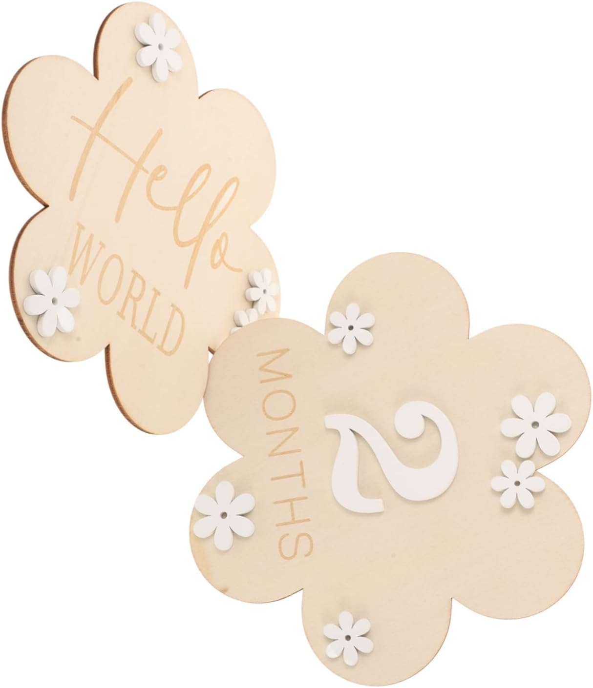 2Pcs Milestone Toys Wood Flowers Newborn Announcement Sign for Birthday Milestone Cards Photo Prop Girl Gifts image number 1