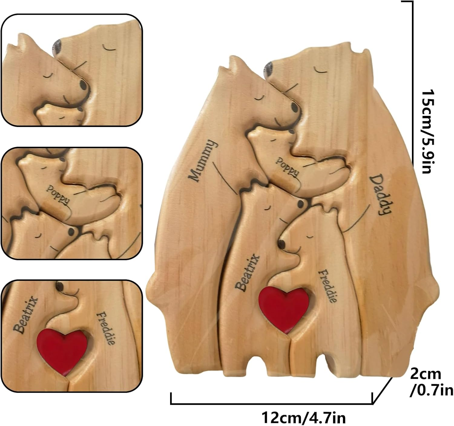 Wooden Bears Puzzle, Custom Name Sculpture, Birthday Gifts for Kids, Family Memorial Gifts