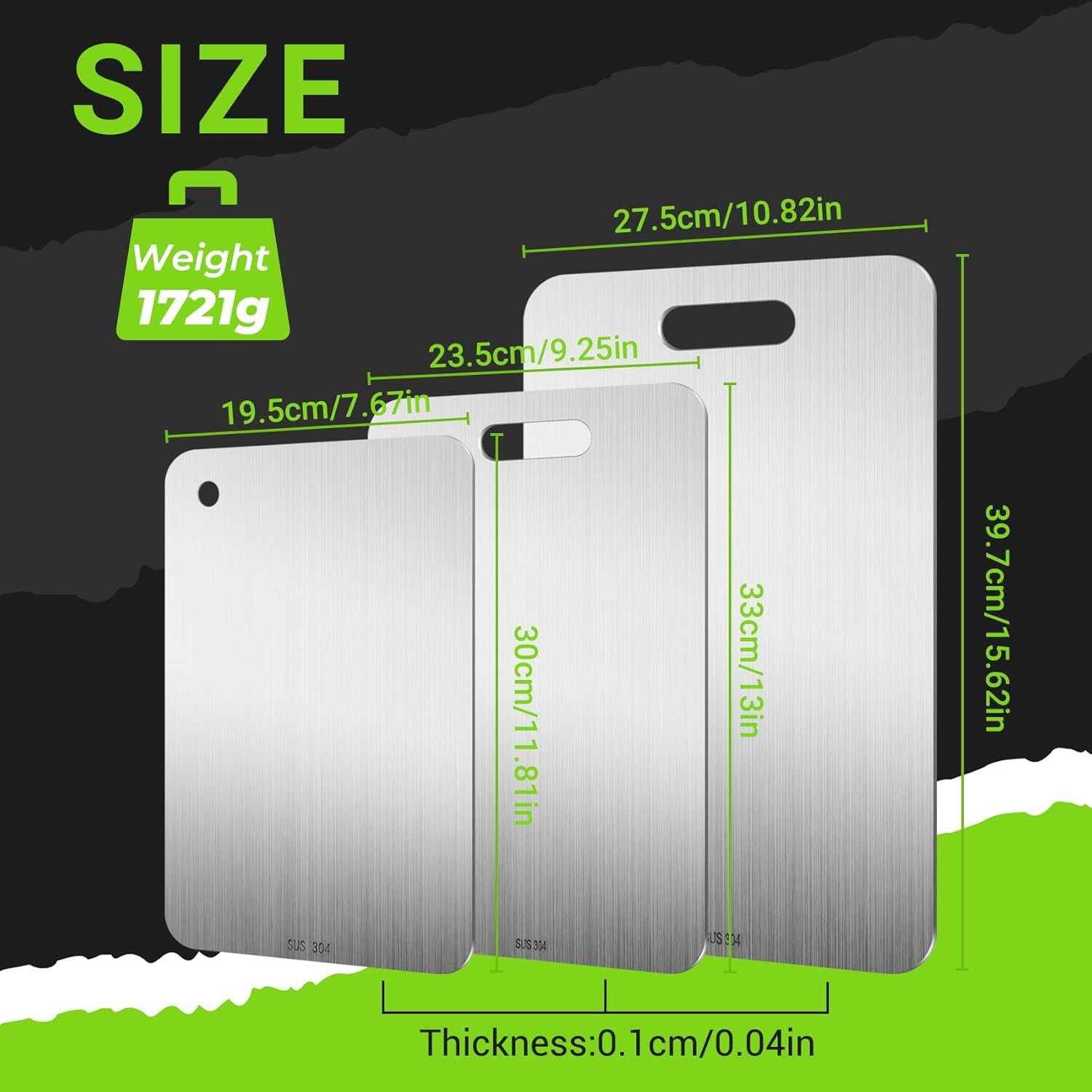 Hcskoss 3Pcs Titanium Cutting Board Set Cutting Mats Stainless Steel Cutting Board Hanging Chopping Board Set for Kitchen Home Cooking Outdoor image number 3