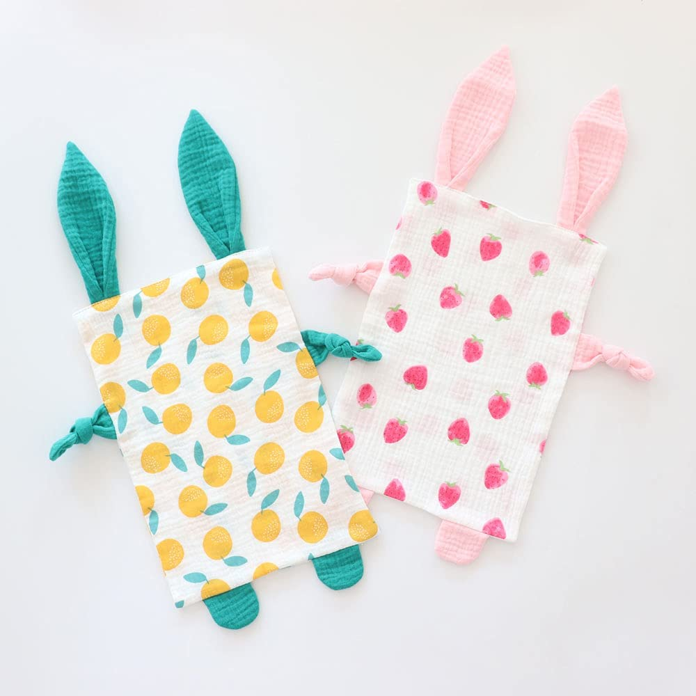 Bunny Security Blanket for Boys and Girls,Cotton Soft Breathable Muslin Soothing Towel Appeasing Toy for Infant and Toddler,2 Pcs Set(Bigbear&Cactus)