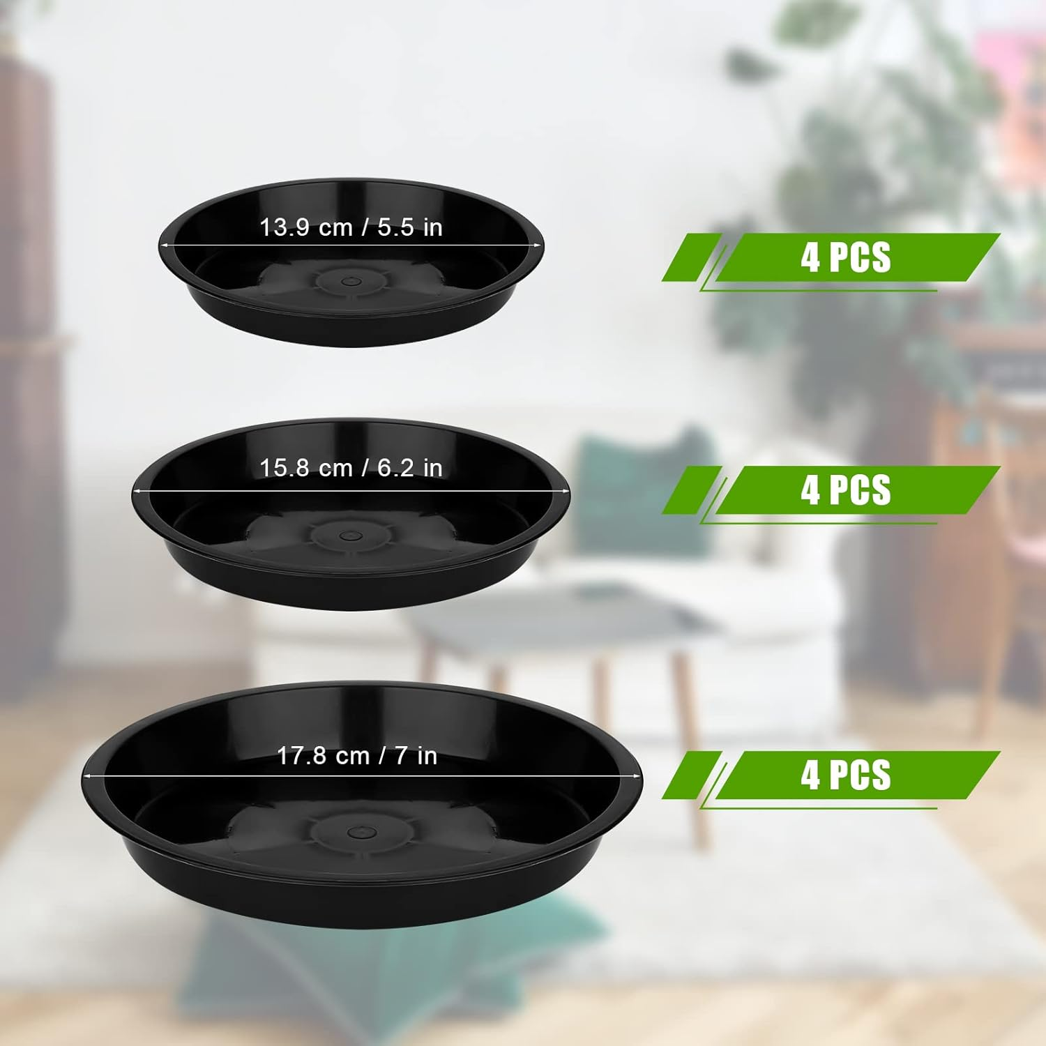 LUTER 12Pcs Garden Plant Saucer, 5.5/6.2/7 Inch round Plant Water Catcher Tray Plastic Plants Trays Flower Pot Drip Trays for Potted Plants (Black) image number 1