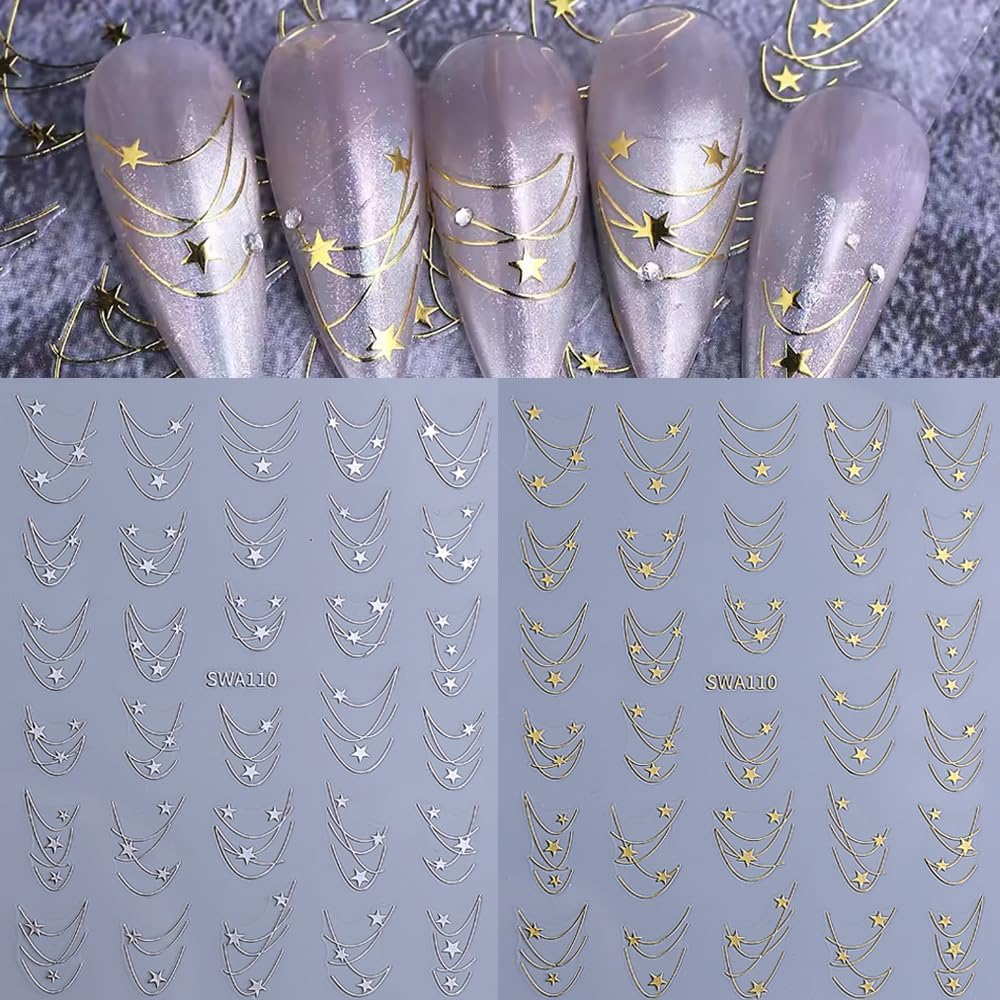 Missjelly 6 Sheets Star Nail Stickers, 3D Nail Stickers, Starlight Nail Art Stickers image number 4