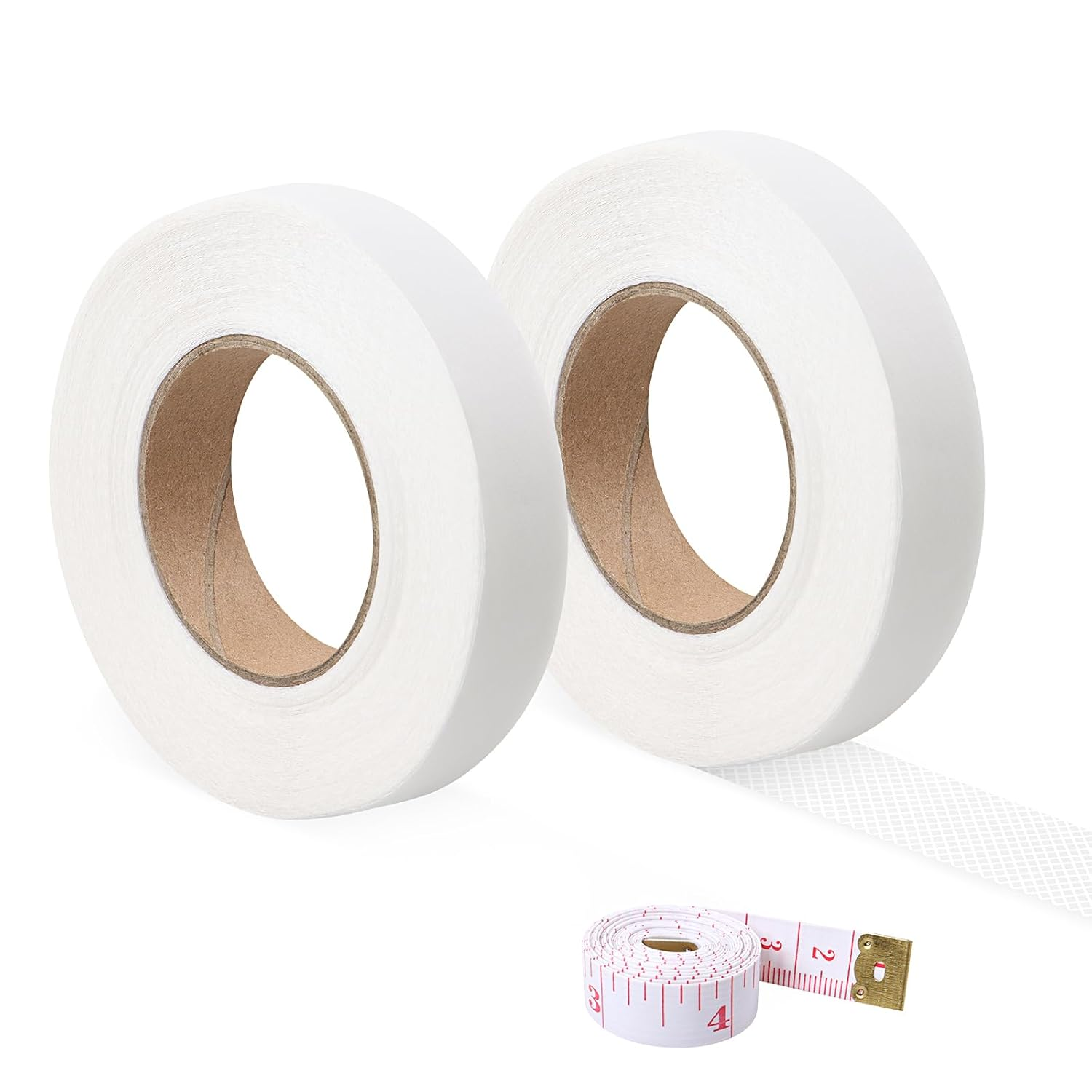 2 Rolls Iron Hemming Tape, Hemming Web, Iron on Tape for Skirts, Pillows, Jeans and Curtains,2Cm Wide * 24 Metres Long with Tape Measure(White)