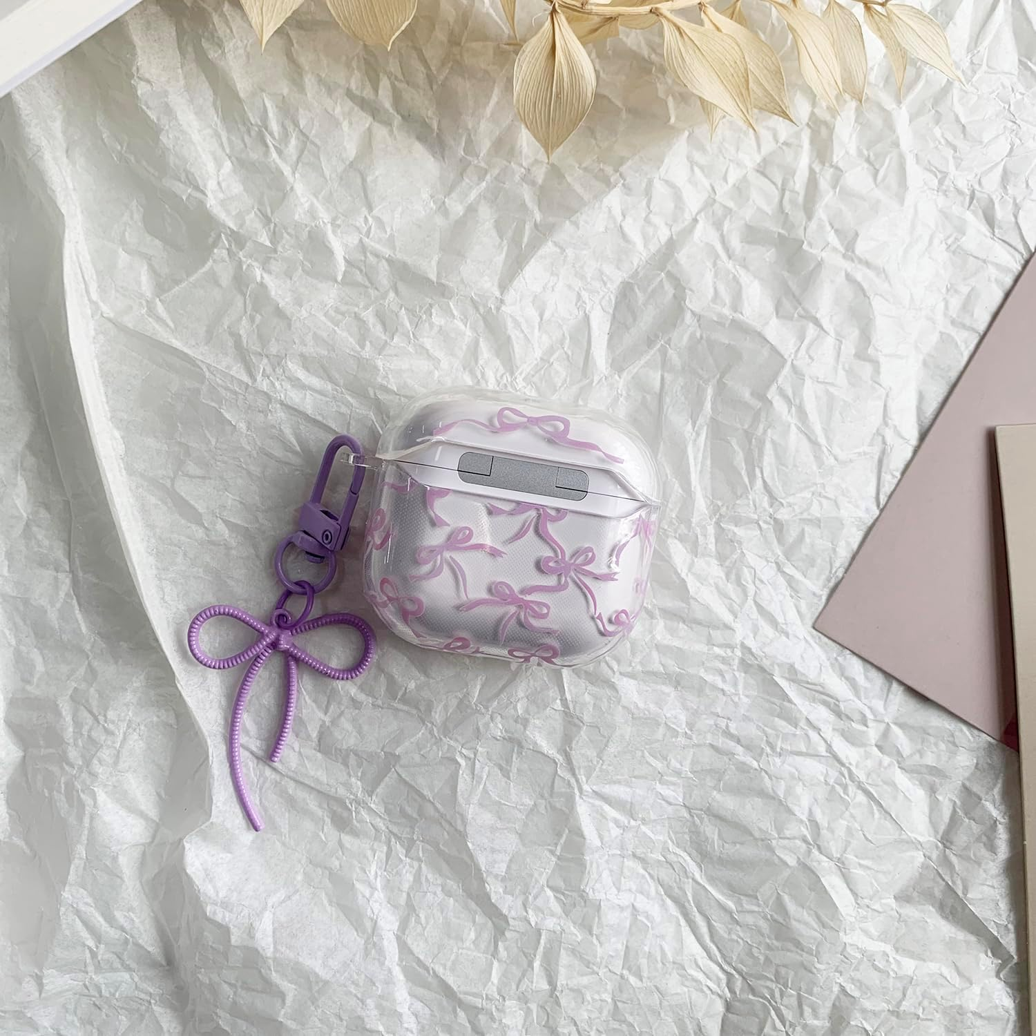 Case for Airpods Pro 2 with Cleaner Kit Soft Cute Bow Pattern Fashion Design Bowknot Aesthetic Shockproof Keychain Headphone Cases for Airpods Pro 2-Purple image number 1