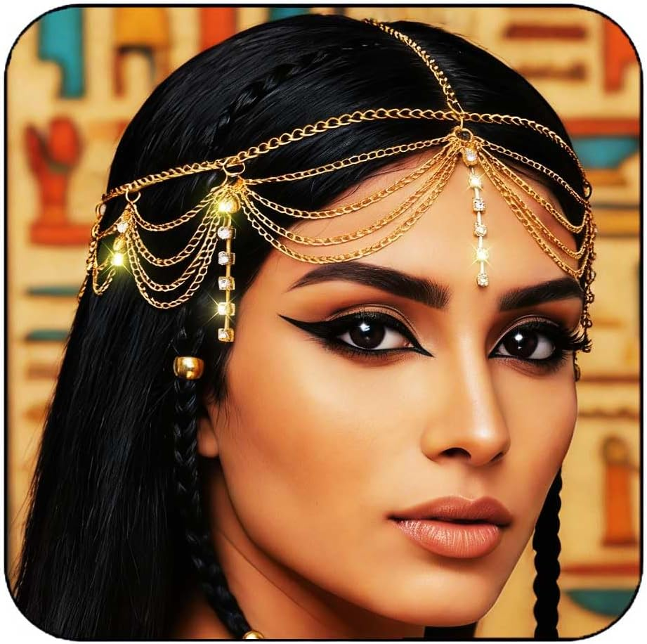 Fashband Boho Head Chain Gold Rhinestone Headpiece Tassels Festival Hair Accessories Bridal Wedding Hair Chain Jewelry for Women and Girls image number 5