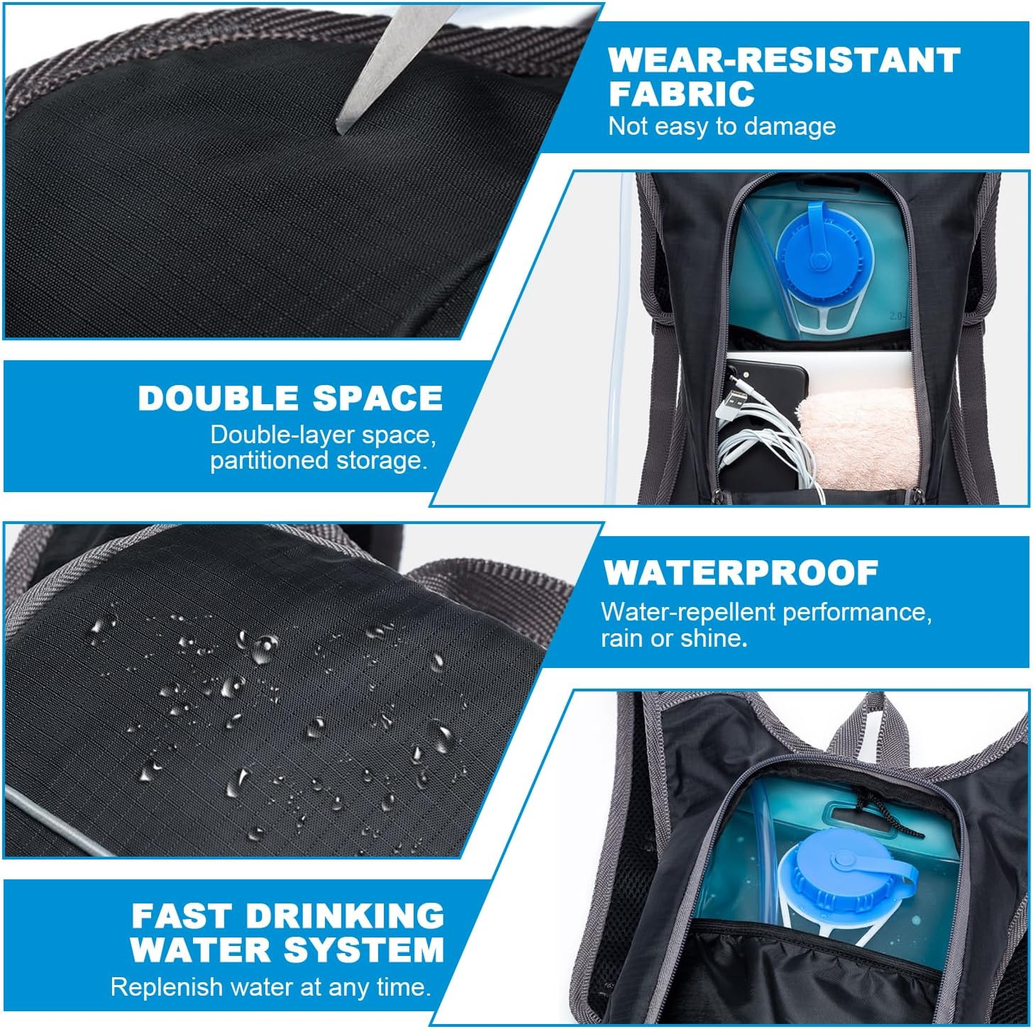 Hydration Pack, Hydration Backpack with 2L Water Bladder, Running Water Vest, Sport Hydration Water Backpack for Men Women Hiking Running Cycling Biking image number 4