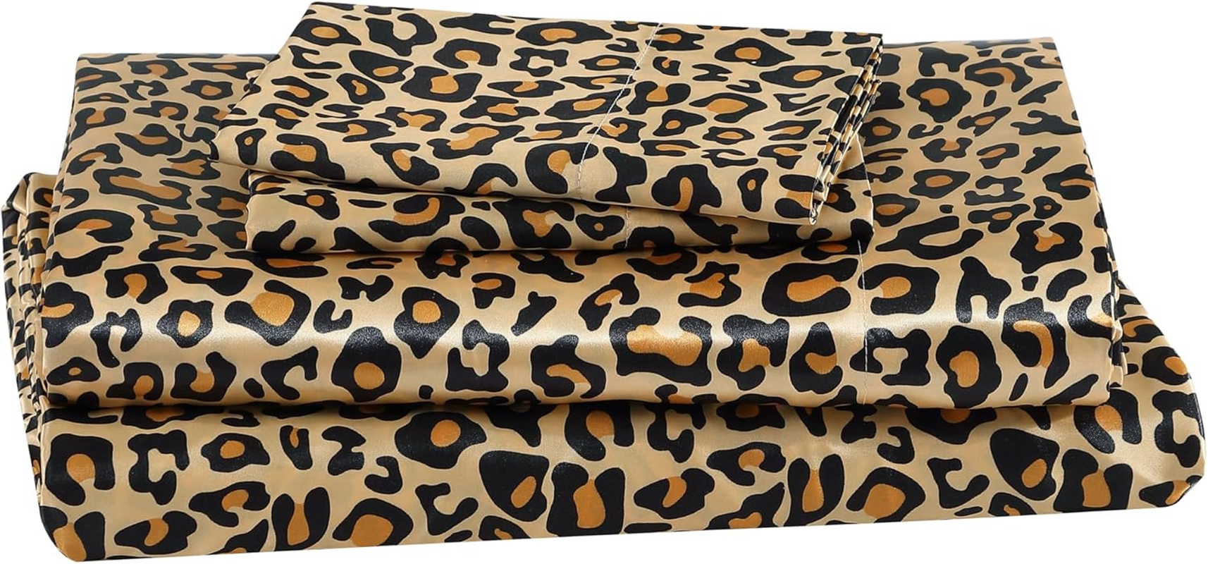 Elite Home Products 100% Luxury Satin Polyester Solid Sheet Set, King, Leopard