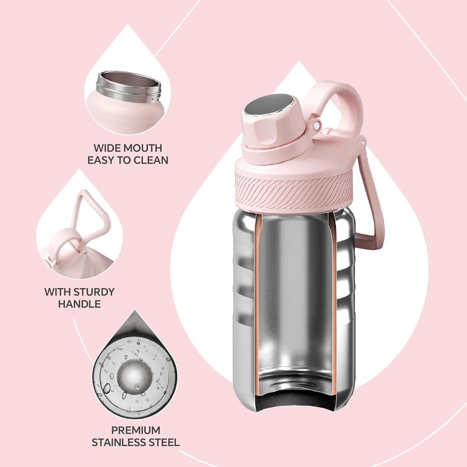 IDEUS Vacuum Insulated Water Bottle, Stainless Steel Double Wall Flask Metal Sports Canteen with Leak-Proof Straw Screw Cap (Light Pink, 12Oz (360Ml)) image number 4
