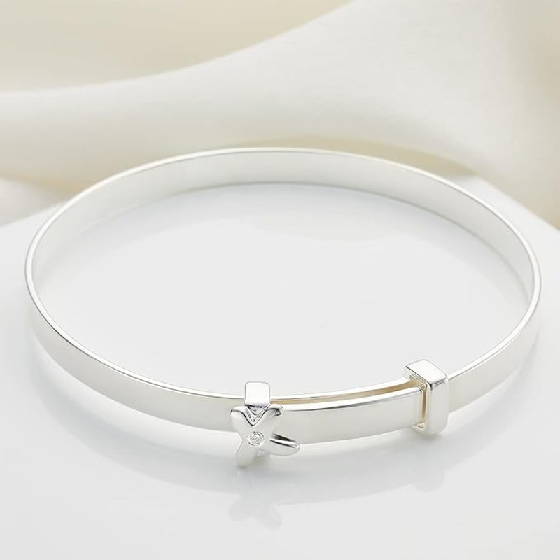 Molly Brown London Sterling Silver First Diamond Kiss Expandable Bangle, Christening Baby Jewellery Keepsake, Standard Industry Size, Diamond image number 2