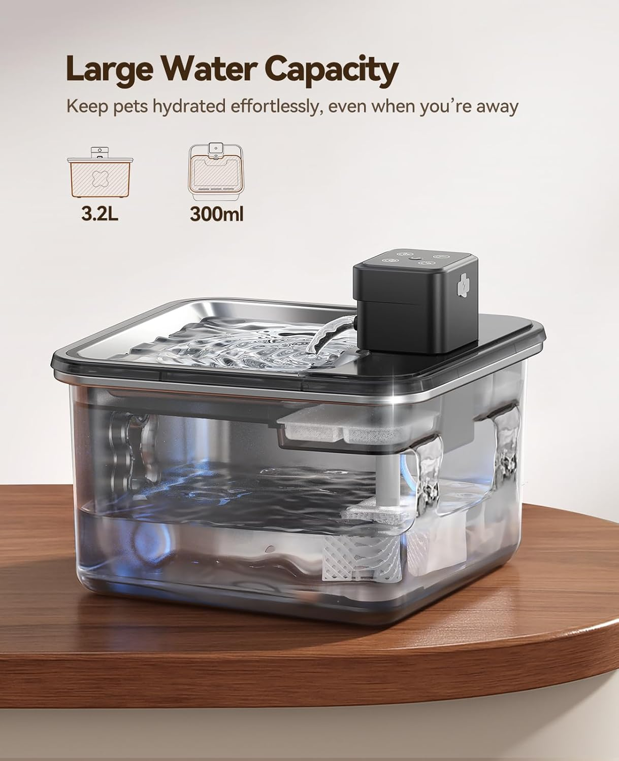 FEELNEEDY Cat & Dog Water Fountain, Stainless Steel, 3.2L/108Oz, Battery Operated, Automatic Pet Water Dispenser, Cordless, Indoor image number 1