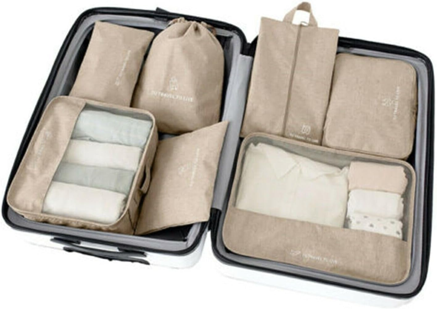 Fime 7 Set Packing Cubes for Suitcases - Versatile Travel Packing Organisers - Luggage & Travel Gear Bag - Ideal Packing Cubes for Travel - Compact Cubes/Pouches for Organising (Coffee)