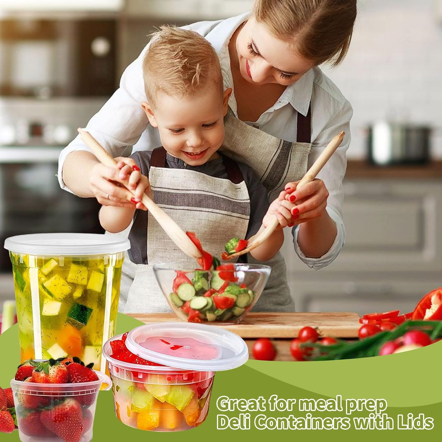 TFMODBFA 60 Sets Deli Containers with Lids [8/16/32Oz, Each 20Sets] Plastic Food Storage Containers with Airtight Lids, Leakproof, BPA Free and Stackable, Microwave/Freezer/Dishwasher Safe image number 5