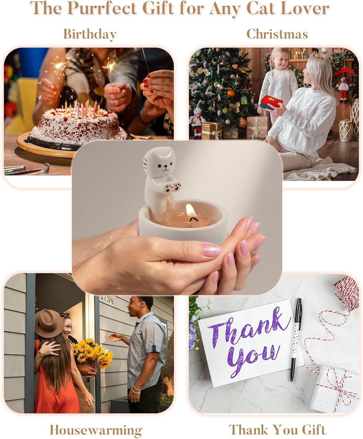 Antexpanse Ceramic Cat Candle Holder Set, Cute Kitten Warming Paws Tealight Holder with Scented Candle & Bonus Keychain, Unique Gifts for Cat Lovers & Women, Adorable Home & Room D&eacute;cor image number 4