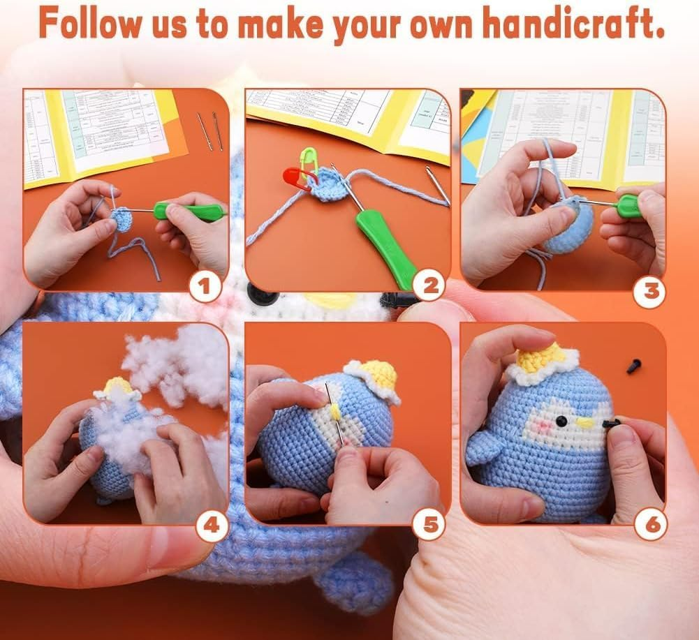 Cute Animal Pattern Crochet Starter Kit for Beginners - Complete Set for Adults and Kids - DIY Penguin Project image number 5