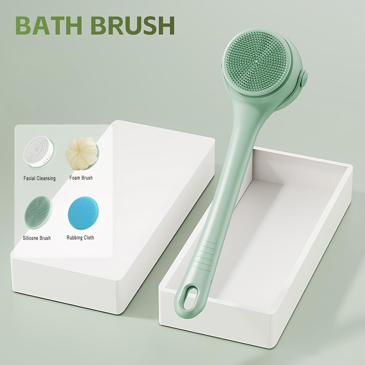 YOJAWE Electric Back Scrubber for Shower &ndash; 2 Handles & 4 Detachable Heads, Deep Cleansing Body Brush, Perfect for All Skin Types(Green) image number 1