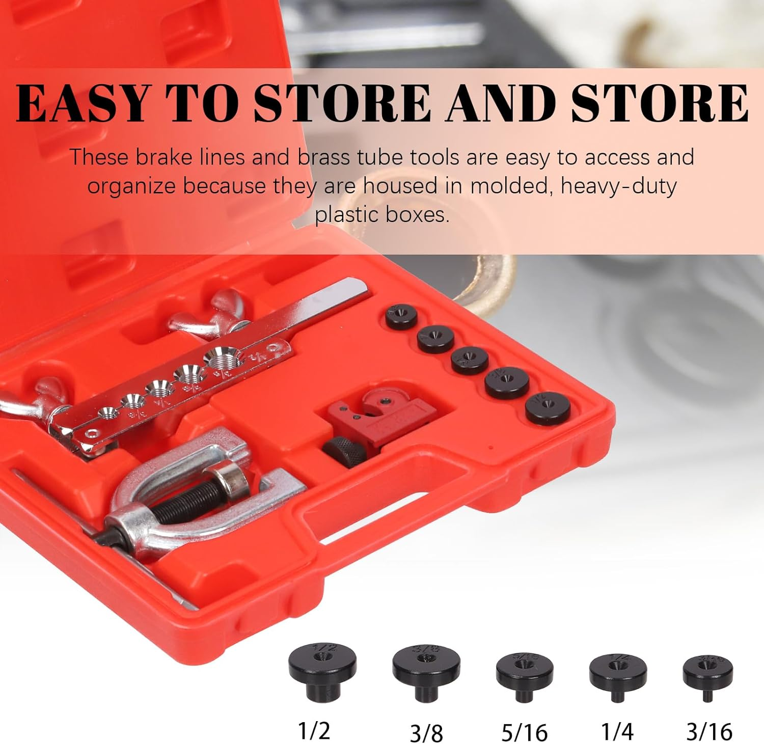 Tanstic 30Pcs 25 Ft 3/16" Copper Coated Brake Line Kit Includes 16 Brake Line Fittings and 4 Unions + Brake Line Double & Single Flaring Tool Kit, 45 Degrees, Red image number 5