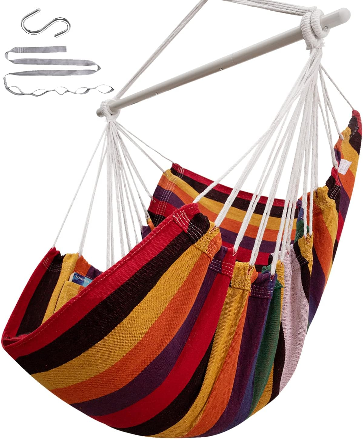ADVOKAIR Hammock Chair Hanging Chair Swing Large Indoor with Anti-Slip Steel Spread Bar and Pocket-Max 500Lbs-2 Cushions, Perfect for Bedroom,Outdoor,Patio, Porch,Backyard&hellip;