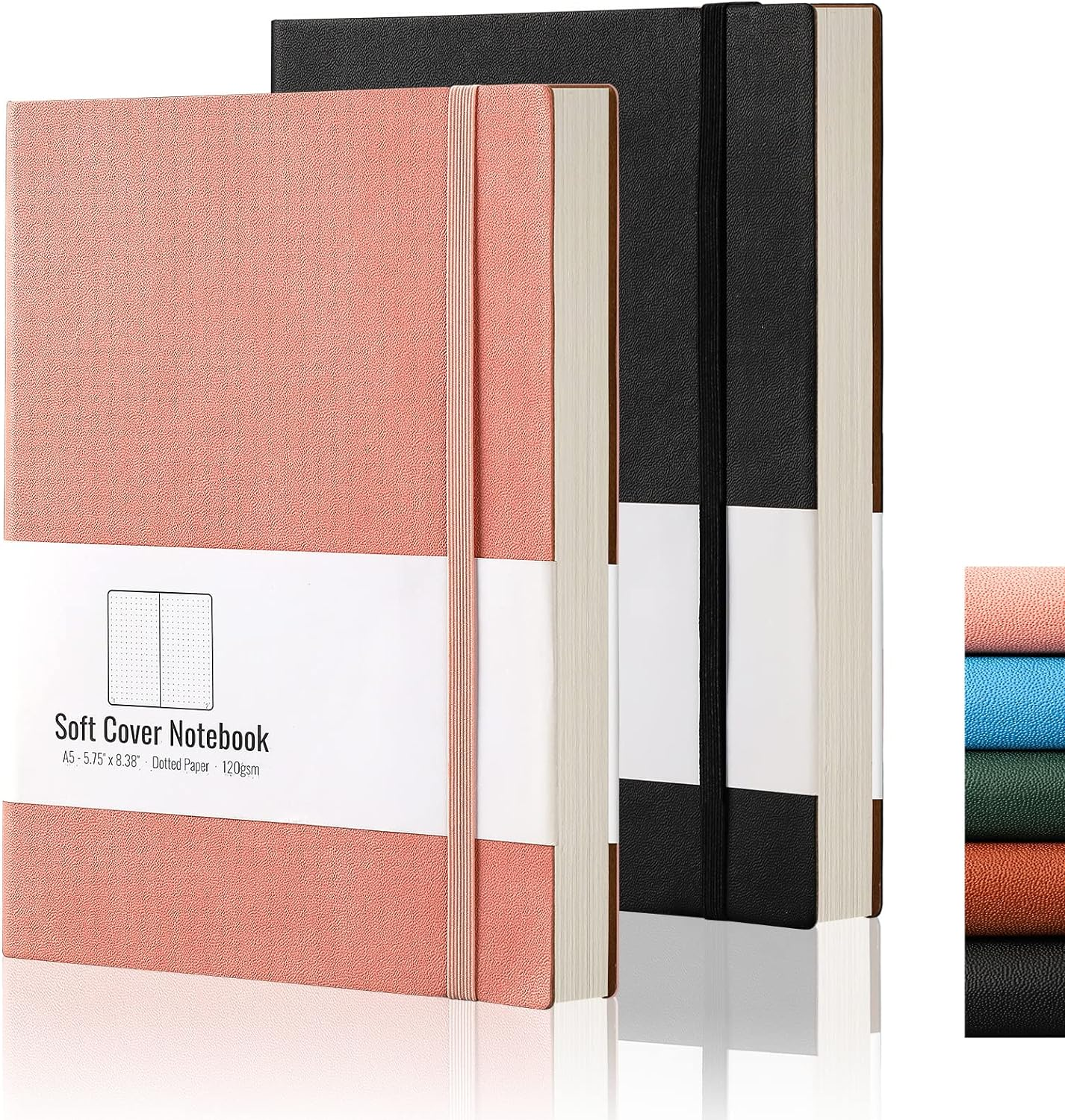 AHGXG Dotted Bullet Grid Journal 2 Pack - A5 Dot Grid Notebook for Women, Medium 5.75'' &times; 8.38'', 320 Numbered Pages, 120Gsm Thick Dotted Paper, Soft Leather Cover (Black Pink) - Blackbrown image number 3