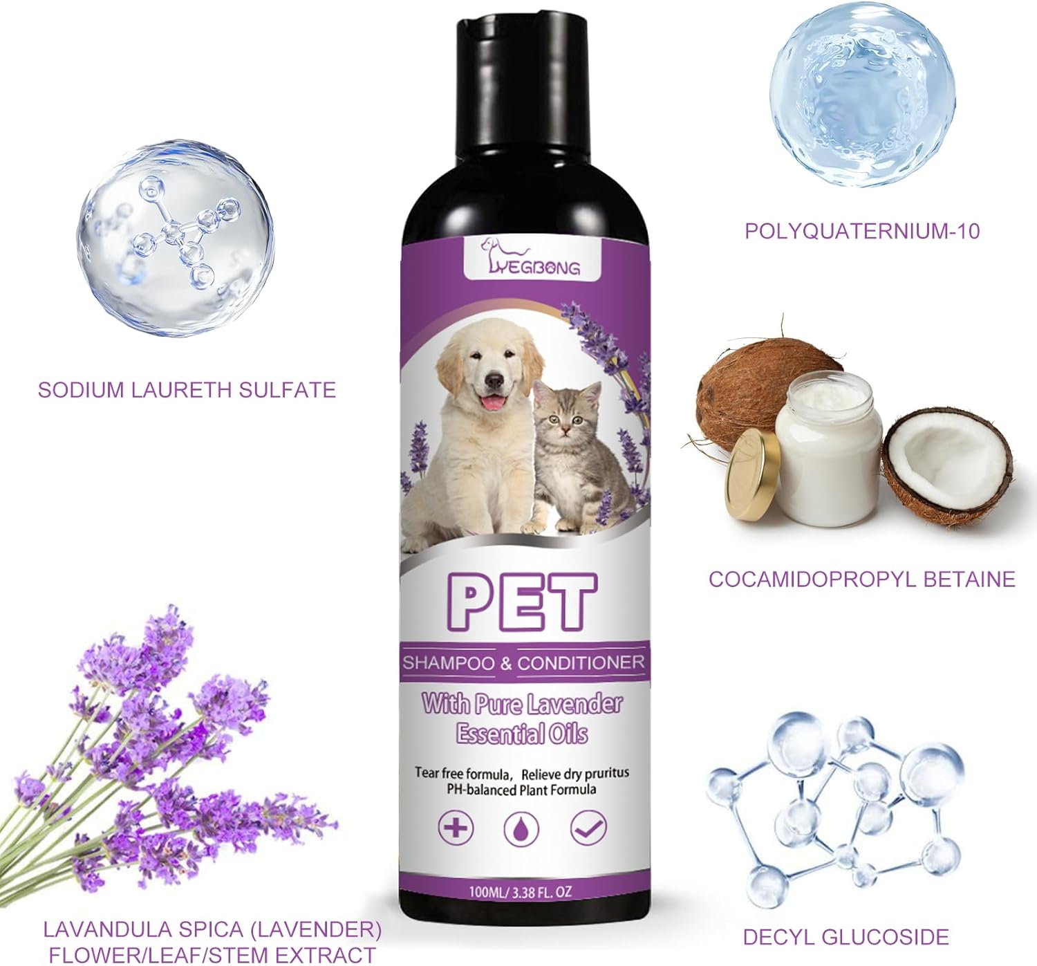 Pet Shampoo and Conditioner, Lavender Exfoliating Natural Dog Shampoo, Plant-Based Pet Products for Sensitive Skin, Pet Deodorizing Dog Shampoo image number 1