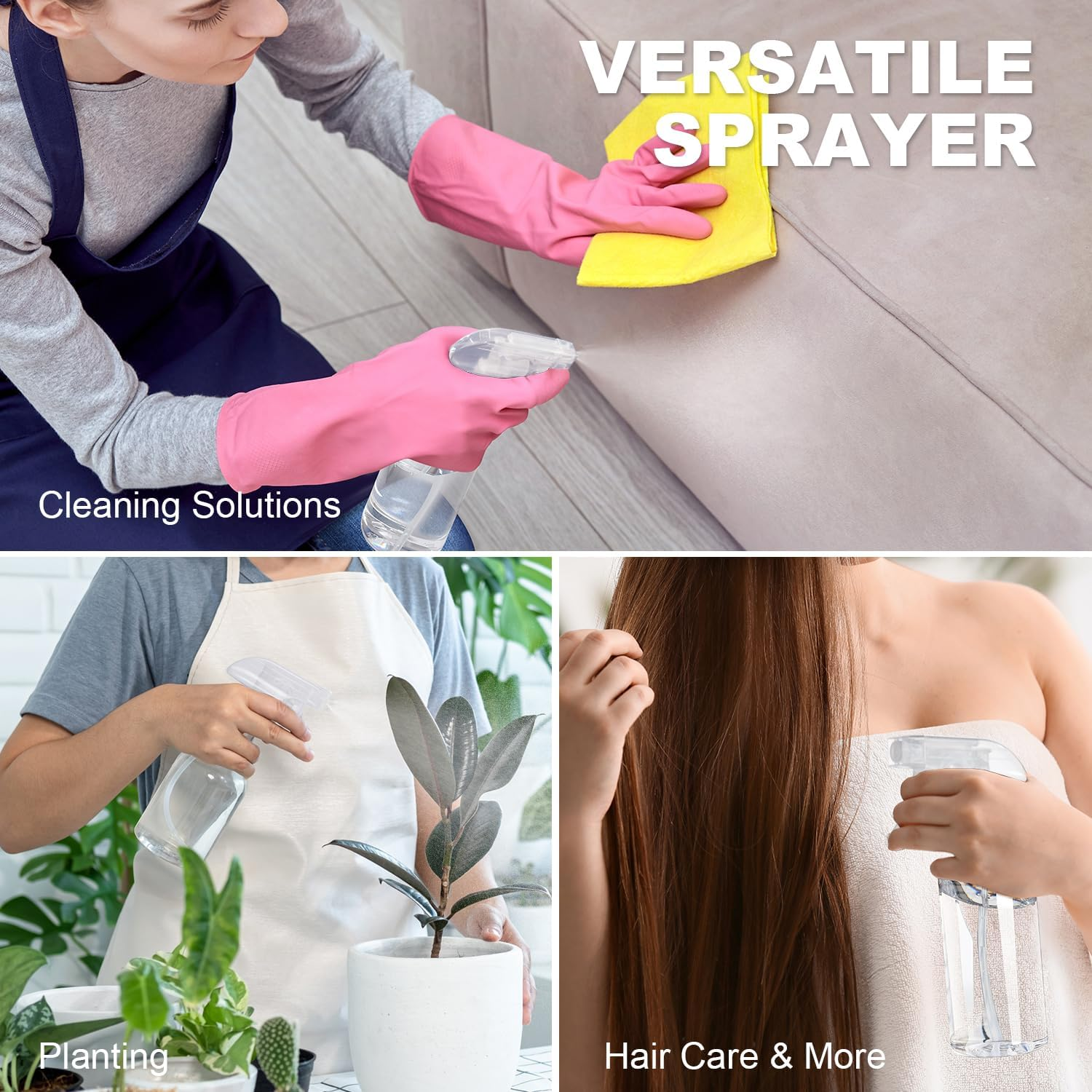 Plastic Spray Bottles (2-Pack, 16.9 Oz) Heavy Duty Spraying, Mist & Stream, Empty Water Sprayer Bottle for Cleaning Solutions, Essential Oils, Hair, Plants, BBQ, Dog Cat Behavior Correction (Clear) image number 5