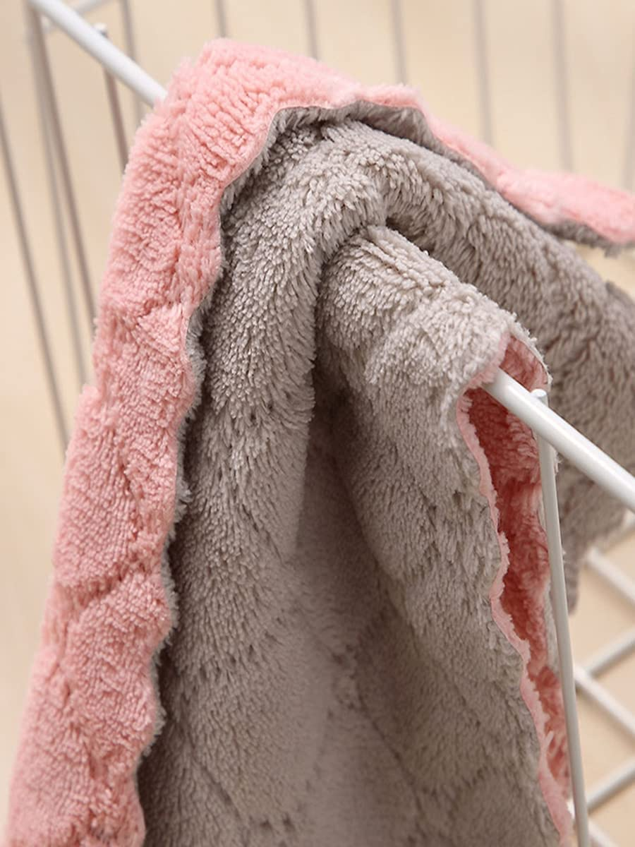12 Pack Kitchen Towels Quick Dry Washcloths, Coral Velvet Dishtowels Multipurpose Reusable Dish Cloths, Soft Tea Towels Absorbent Cleaning Cloths Double-Sided Microfiber Towel Lint Free Cleaning Rags. - Pink image number 6