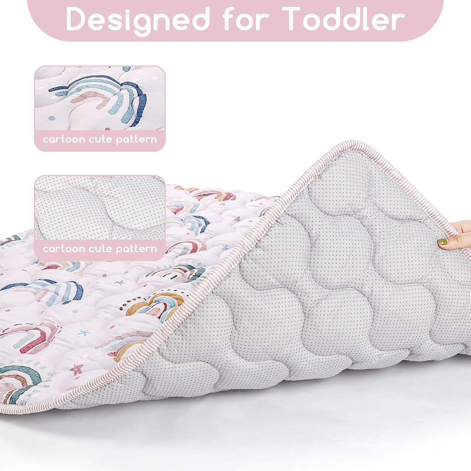 Baby Play Mat for Floor, 127X127 Cm Playpen Padded Mat for Baby, Soft Infant Tummy Time Crawling Mat,Anti Slip, Pink Rainbow image number 4