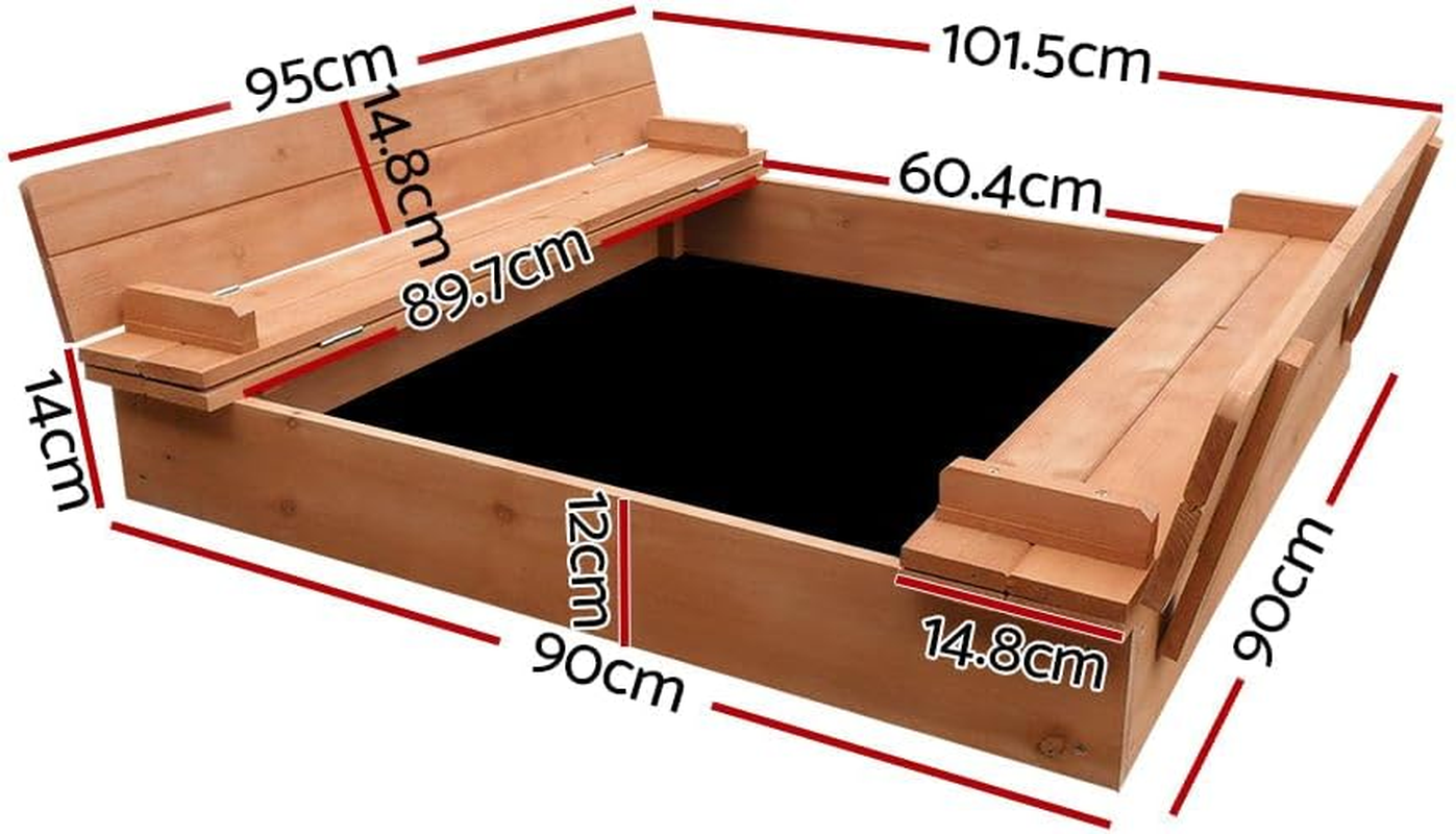 Keezi Kids Sandpit, Wooden Water Table Sand Pit Play Toys Sandcastle Garden Patio Beach Activity Outdoor Toy Games, with Ground Sheet Foldable Seat Rounded Corners Nature Wood image number 1