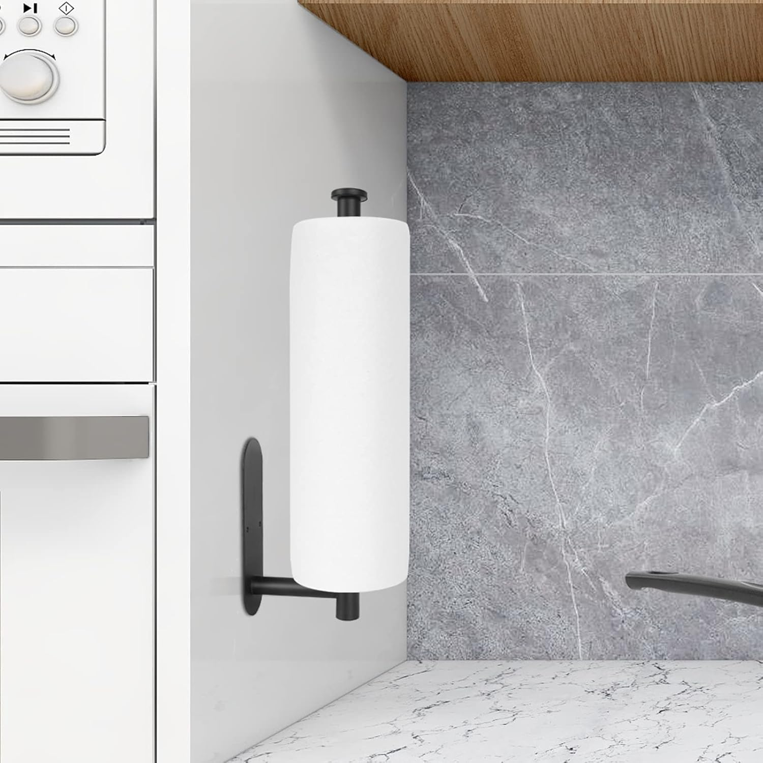 Paper Towel Holder, under Cabinet Paper Towel Holder Wall Mount for Kitchen, Premium Stainless Steel Holder, Aesthetic Design Black Paper Towel Rack image number 1