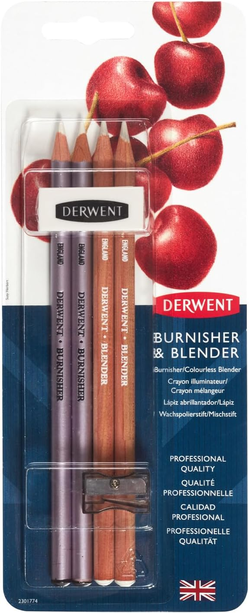 Derwent Blender & Burnisher Pencil Blister Pack, Set of 4, Eraser & Sharpener Included, Professional Quality, 2301774 image number 1