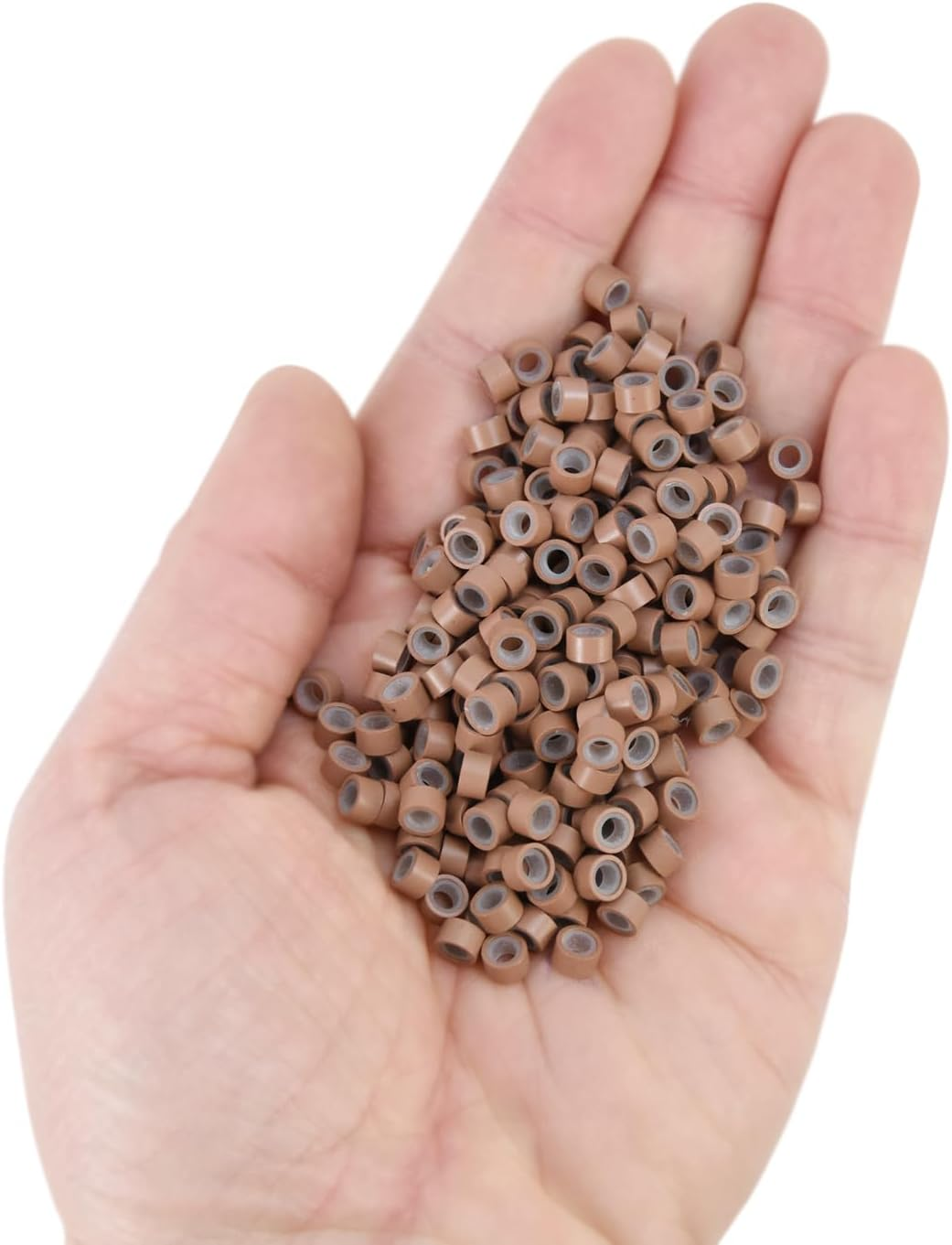 500Pcs 5.0X3.0X3.0Mm Silicone Micro Rings Links Beads for Hair Extensions (Light Brown) - Blonde image number 2