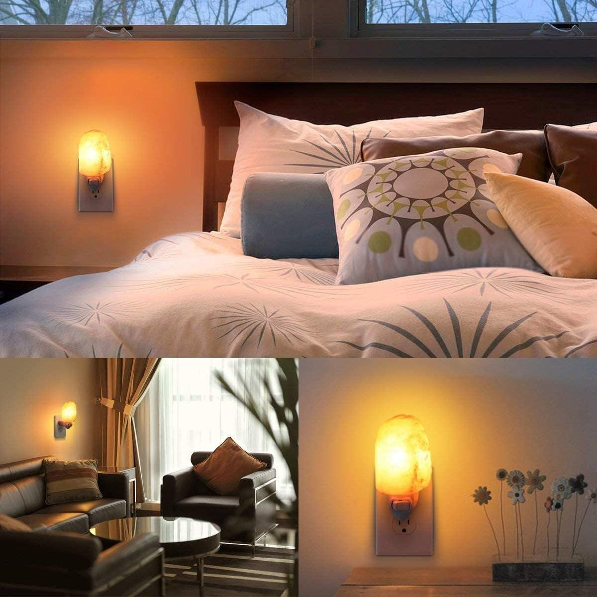 2 Pack Himalayan Salt Lamp Salt Rock Hand Carved Natural Amber Natural Crystal Salt Rock Lamps for Bedrooms Night Light Plug Wall Light Air Purifying Lighting/Decor AU Plug (2 PACK, Natural Salt Lamp)