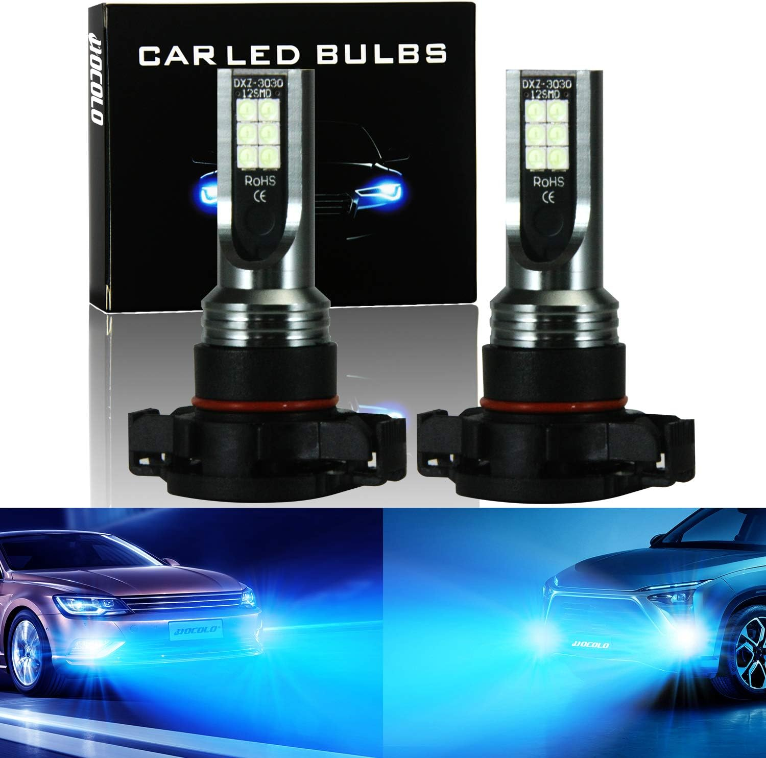 HOCOLO a Ice Blue White Fog Light DRL 8000K 6000K LED Bulbs-H7 H8 H3 H4 H1 9005 9006 2504 5202 (A-2504-Fog/Drl, Ice Blue Lighting) image number 3