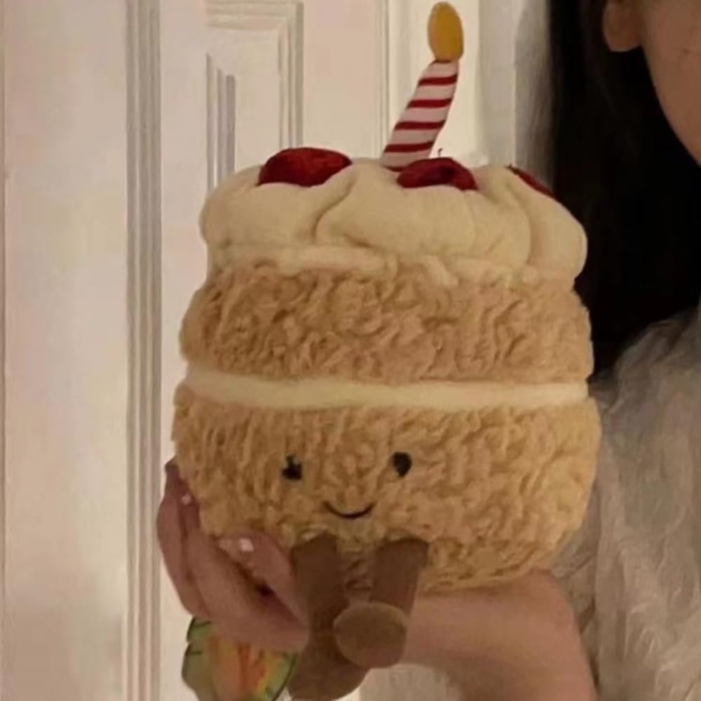 OUKEYI 28Cm/11 Birthday Cake Plush Toy ，Cute Smile Cake Pillow Stuffed Animals Funny Soft Food Plushies Toy for Gifts for Kids Birthday (Khaki Color) - Pink image number 4