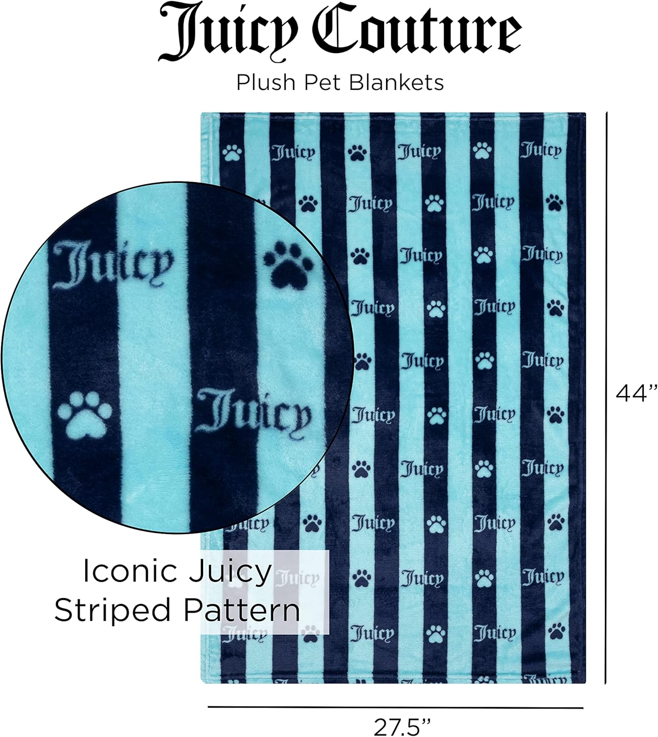 Juicy Couture Navy/Turquoise Blue Stripe Dog Blanket &ndash; Plush Puppy Blanket Throw, Printed, Breathable, Lightweight, Machine Washable, Cat Blanket for Small Medium & Large Pets image number 5